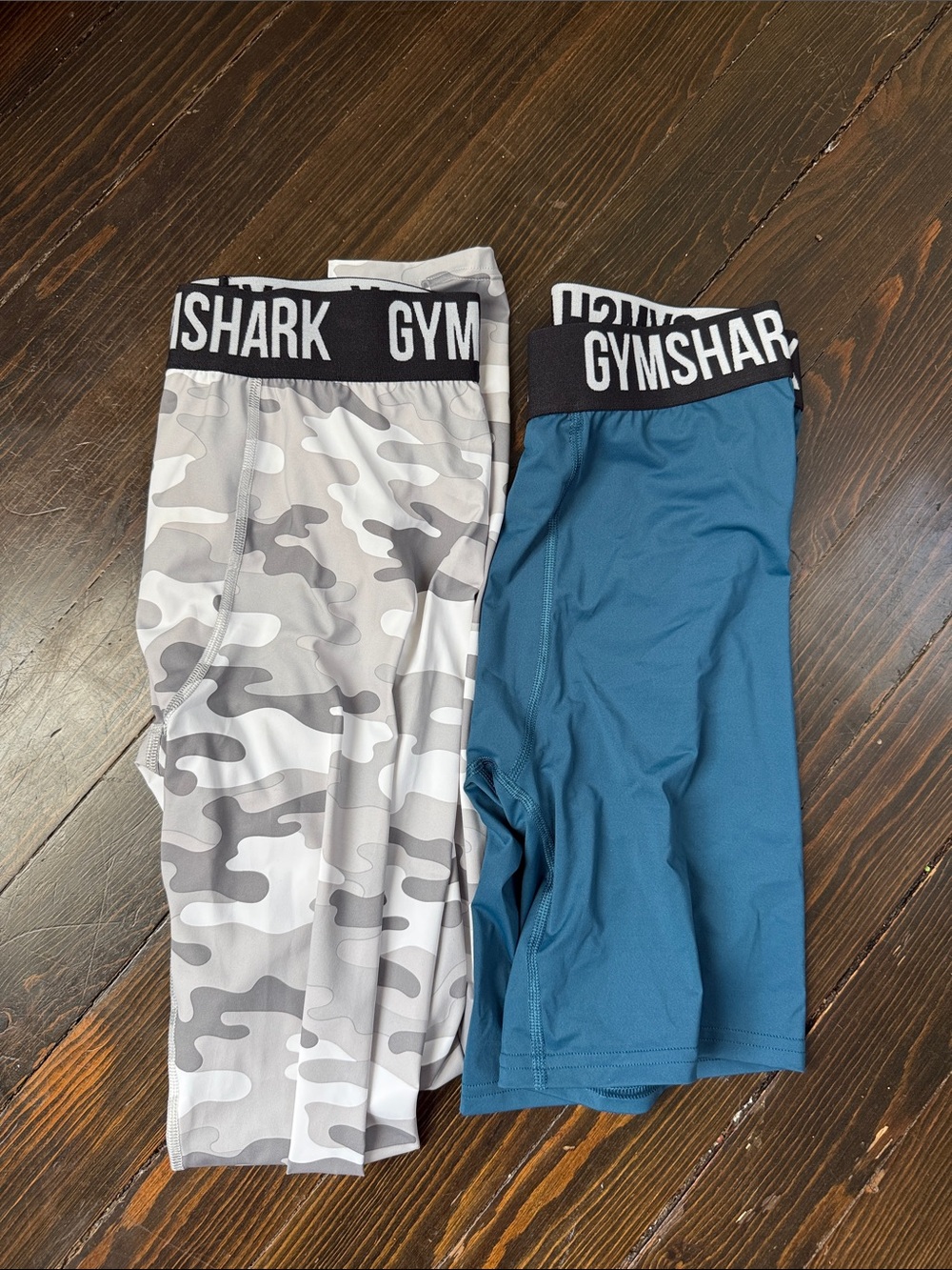 Gymshark Grey Camo & Teal Performance Shorts (2 pairs)